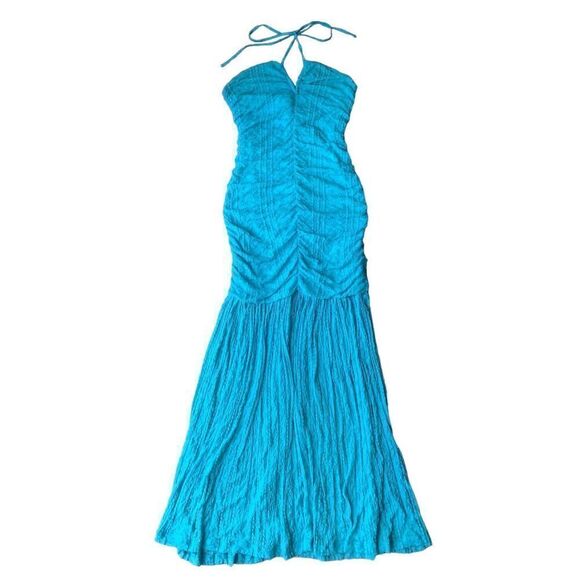 Ganni Ruched Stretch Lace Halter Maxi Dress - Picture 6 of 15